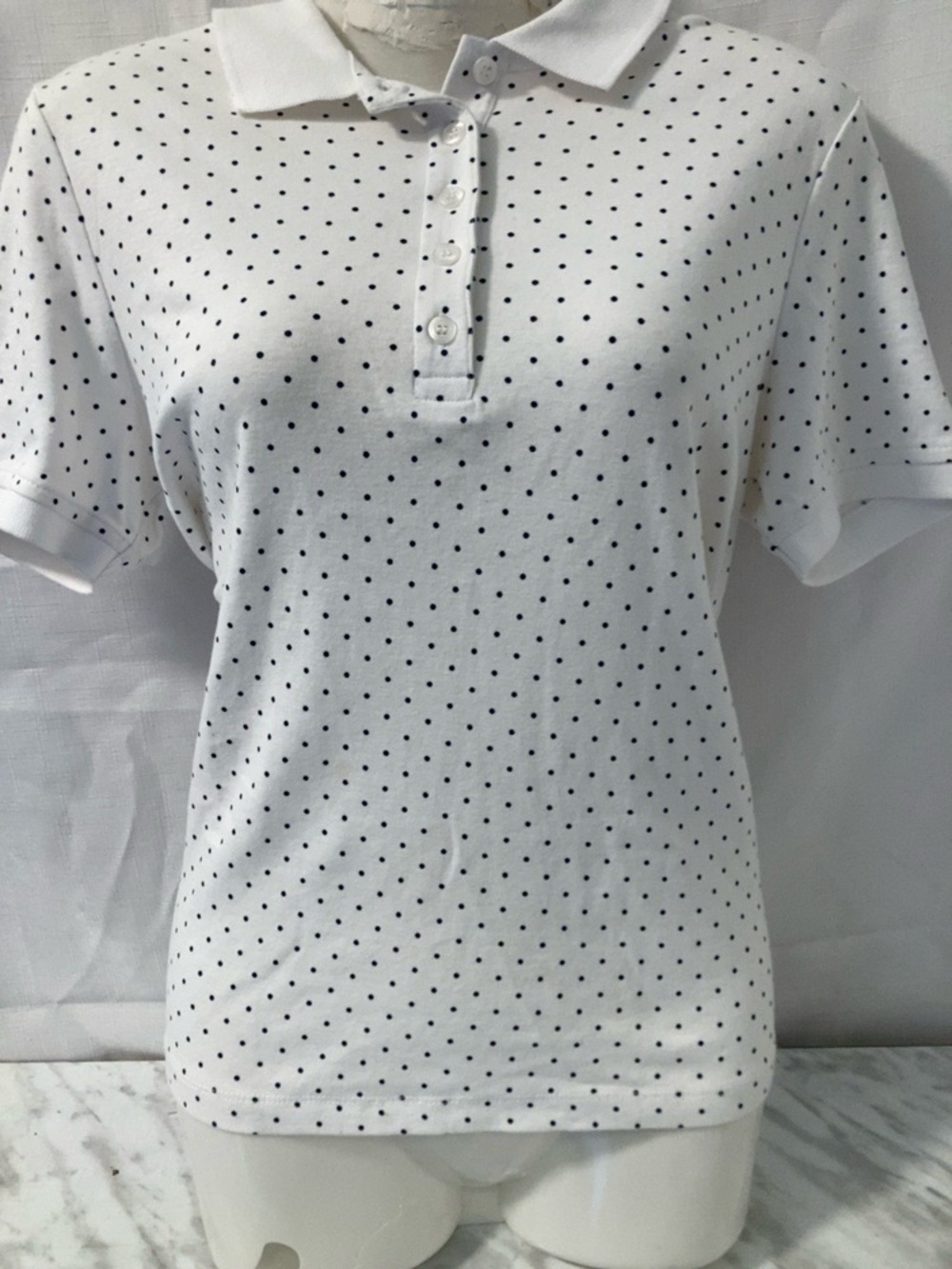 Tradition White Black Polka Dot Cotton Polo Shirt Size S